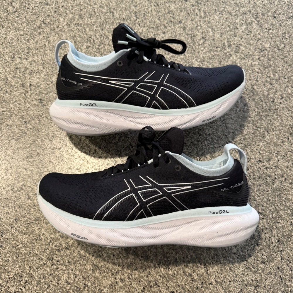 Asics Gel-Nimbus 25 Womens Running Shoes Black Pure Silver 1012B356 Size 11